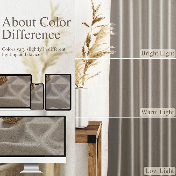 Nanspring Grey Beige Curtains for Living Room 120 Inches Long Linen Light Filtering Semi Sheer Curtain Back Tab Simple Modern Boho Long Floor to Ceiling High Window for Bedroom 52x120, 2 Panels