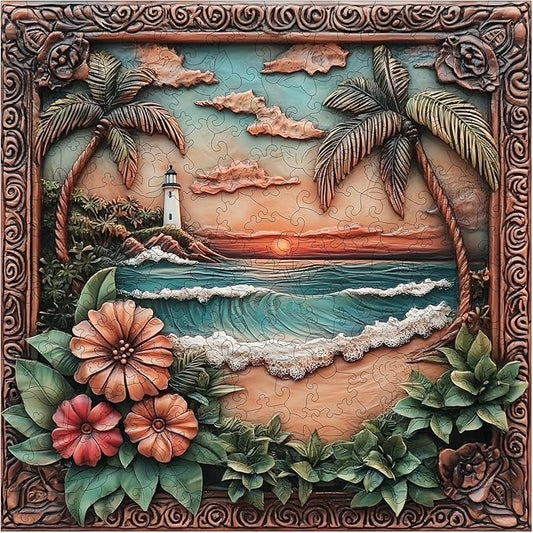 Ixfyloop Wooden Puzzles for Adults 500 Pieces, Lighthouse Wooden Jigsaw Puzzles, Seaside Dusk Adult Puzzles Wooden Toys Home Decor Gift Family Brain Game for Men Women Elders Seniors, 15.9x15.9 inch