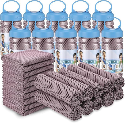 Honoson 20 Pcs Cooling Towels for Neck and Face, 47"x12" Sports Breathable Ice Towels Microfiber Chilly Sweat Rags with Portable Bottle for Gym Golf Athletes Yoga Workout Hot Weather (Pink)