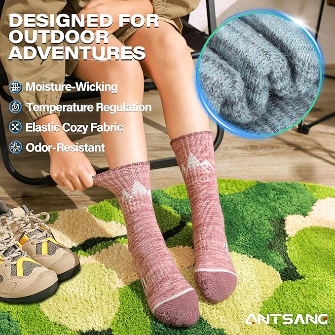 ANTSANG Kids Toddlers Boys Girls Merino Wool Hiking Athletic Thermal Warm Winter Socks