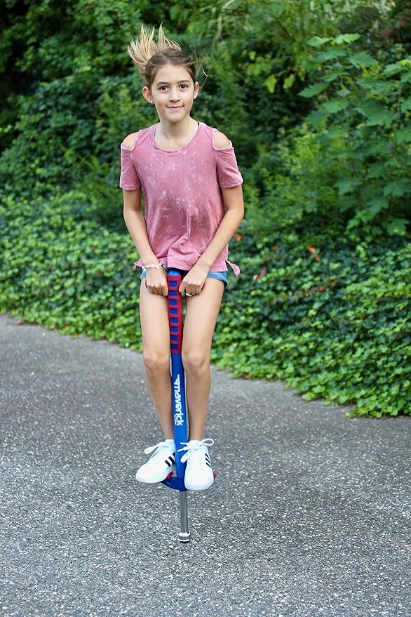 Flybar Maverick Foam Pogo Stick for Kids Age 5 and Up, 40 to 80 Pounds, Pogo Stick for Boys and Girls (Red/Blue)