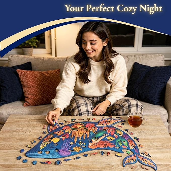 Goldbird Wooden Puzzles for Adults - 300 Piece Whale Jigsaw Puzzle - Premium Quality Wood Puzzle with Unique Whimsy Pieces for Puzzle Lovers - Eco-Friendly & Sustainable