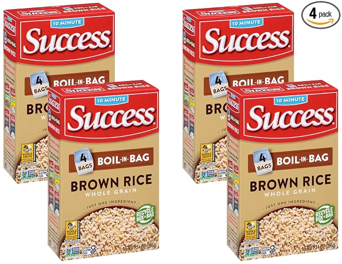 Success Boil-in-Bag Rice, Brown Rice, Quick and Easy Meals, 14-Ounce Box (Pack of 4)