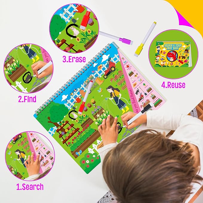 Search & Find Book, 30 Different Themes 32 Pages Activities Book, Montessori Learning Toy Educational Game Autism Sensory Toys for Preschool Girls and Boys Ages 3, 4, 5, 6