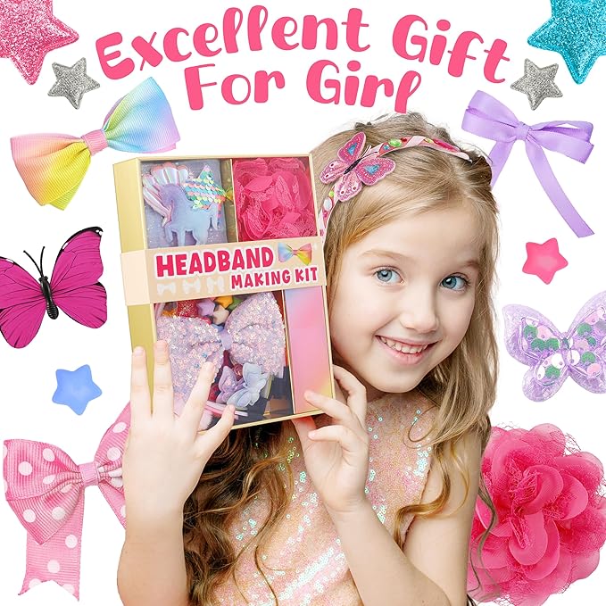yasest DIY Headband Making Kit for Girls - 89pcs Hair Accessories Set, Girls Fashion Bows Hair Clips Headbands Making Supplies, Arts & Crafts Gift - Ideal Gifts for 5 6 7 8-12 Year Old Girl