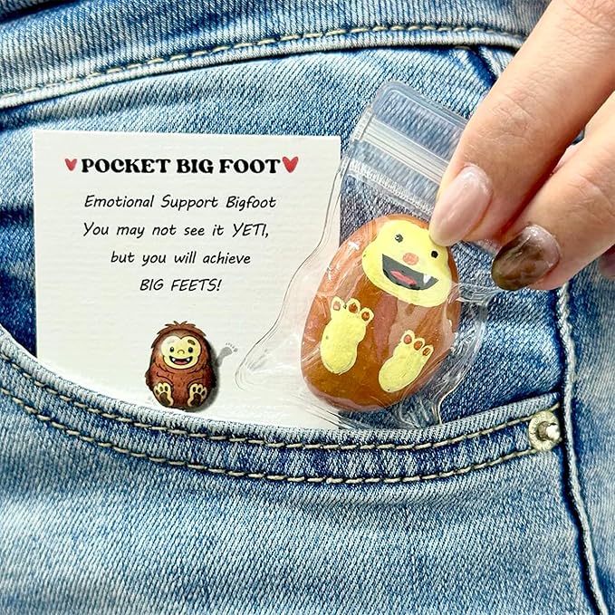 Pocket Bigfoot Pebble – Emotional Support Pocket Hug Gift – Reeses Gift Idea, Accessories & Decor – Funny Encouragement Stone for Anxiety Relief, Friends, Coworkers, Teens, Boyfriend, Girlfriend, Couples (Big foot Hug)