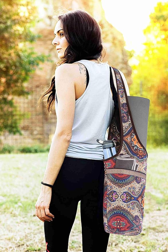 Ewedoos Canvas Yoga Mat Bag Fits Most Mats Yoga Bag with Large Storage Pockets to Hold More Accessories Ideal for Pilates Workout Gifts & Travel