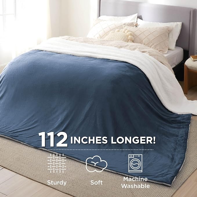 Bedsure GentleSoft Sherpa Fleece Cal King Blankets for Bed, Non-Heated, Thick and Warm Oversized Throw for Women and Men, Soft Fuzzy Plush Large Blanket for Winter, Slate Blue, 112x98 Inches