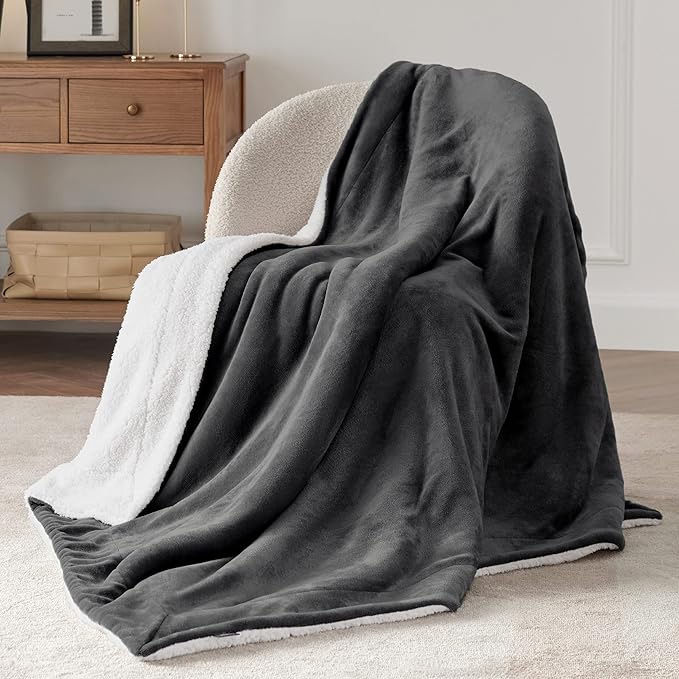 Bedsure GentleSoft Sherpa Fleece Twin Size Blanket for Couch, Non-Heated, Thick and Warm Throw for Women and Men, Soft Fuzzy Plush Twin Blanket for Winter, Charcoal, 60x80 Inches