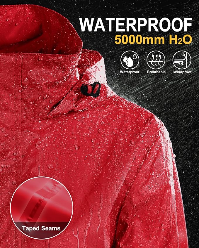 33,000ft Women's Rain Jacket Waterproof Lightweight Packable Raincoat with Hood for Golf Hiking Travel Windbreaker