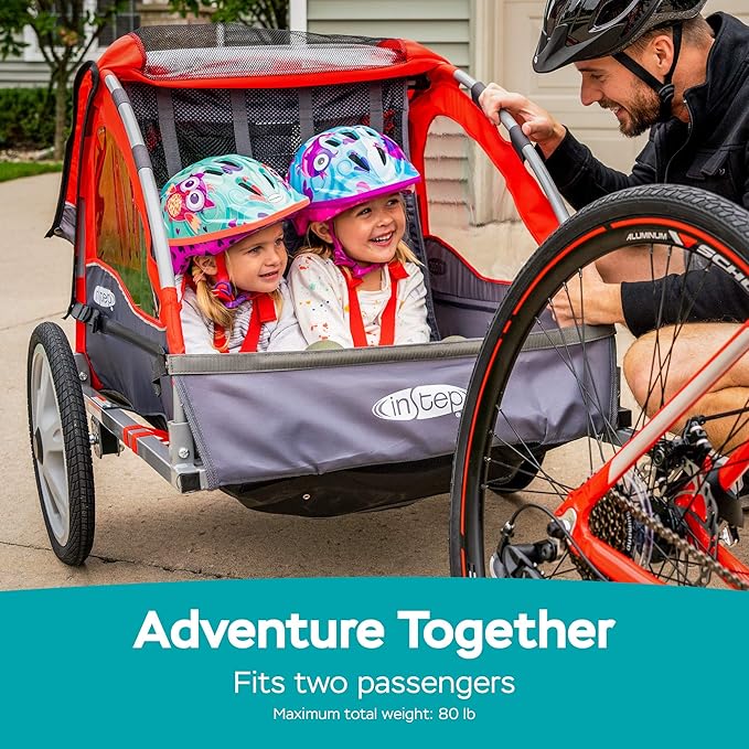 InStep Take 2 or Sync Kids Bike Trailer, Single or Double Seat, Universal Coupler, Folding Frame, Quick-Release Wheels, Canopy with Bug Screen and Weather Shield, Bike Trailer for Kids