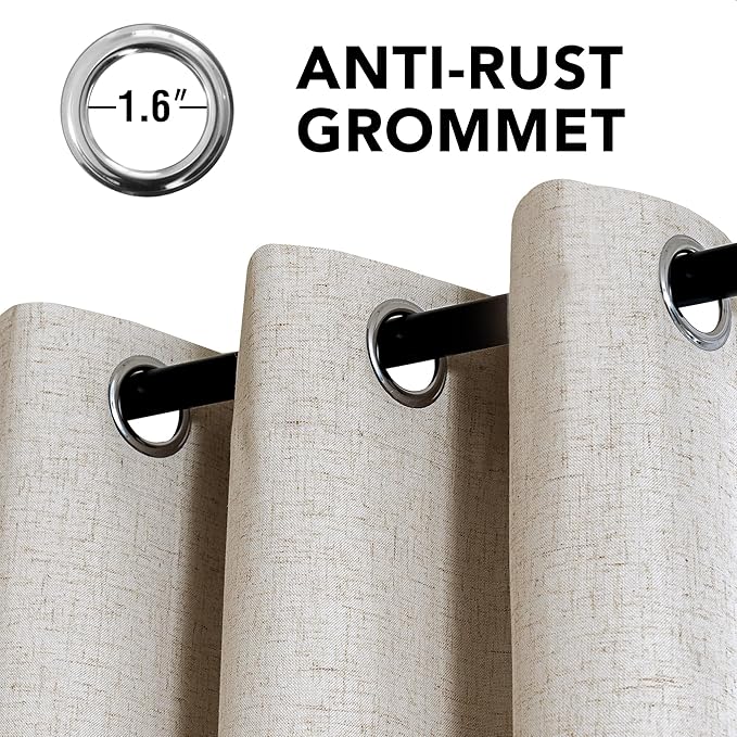 H.VERSAILTEX Linen Curtains 100% Blackout Curtains for Bedroom 90 inch Long Full Light Blocking Nature Linen Blended Window Curtains for Living Room Nickel Grommet (2 Panels, Heathered Linen)
