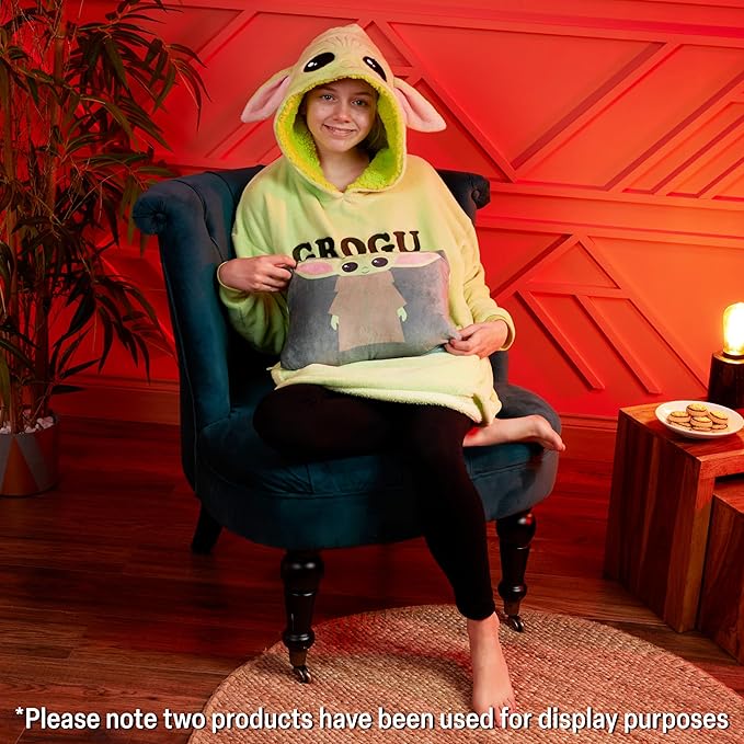 Disney Blanket Hoodie for Kids, 2-in-1 Folds into Travel Cushion, Stitch Baby Yoda Maleficent Eeyore, Gifts for Girls Boys