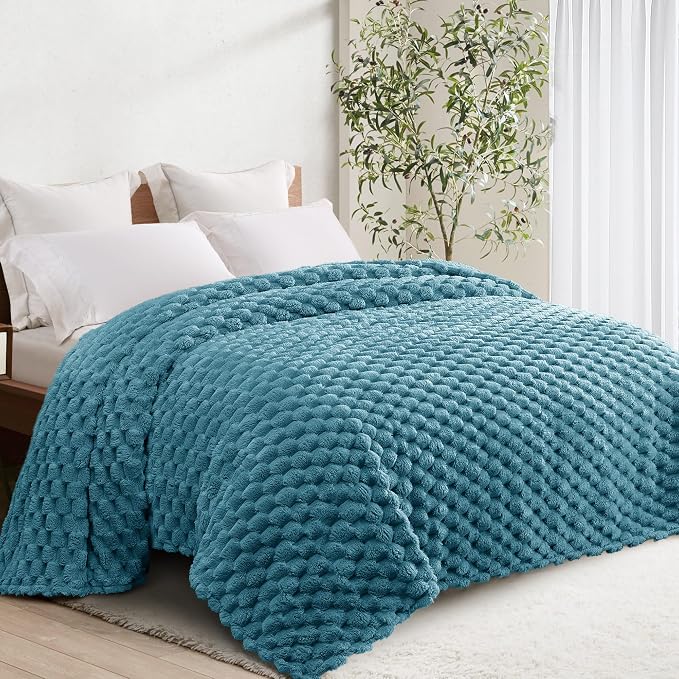 Whale Flotilla Soft Fleece King Size Bed Blanket 3D Jacquard, Slate Blue | Lightweight Breathable Coverlet Bedspread for All Seasons, Super Cozy Plush Fluffy Fuzzy Decorative Blanket for Bed, 90"x104"