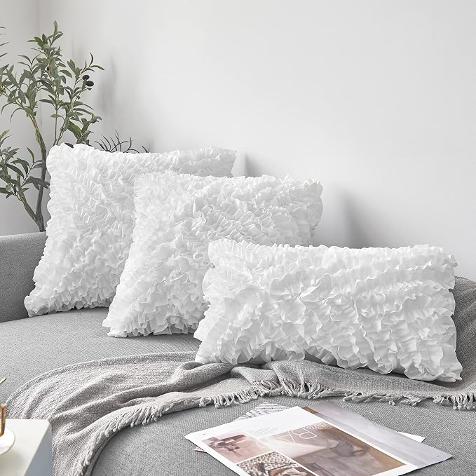 FAVRIQ 12 x 20 Throw Pillow Inserts (Set of 2), Rectangle Interior Sofa Pillow Inserts with 100% Cotton Cover, Lumbar Support Pillow for Chair Bed, Decorative Pillow Insert Pair, White Couch Pillow