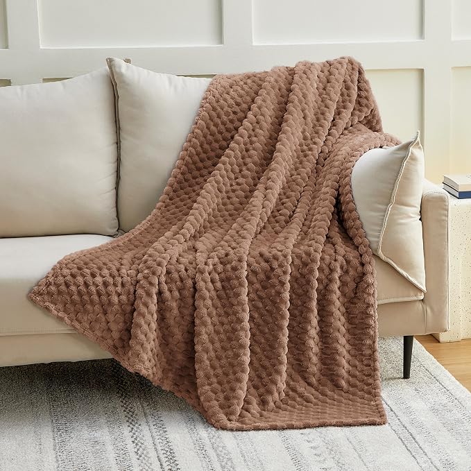 EXQ Home Gentle Soft Fleece Throw Blanket – Cozy Lightweight 3D Imitation Turtle Shell Jacquard Blanket for Couch Bed – All-Season Warm Fuzzy Flannel Blanket for Women Mom Gifts(50"x60",Mocha Mousse)