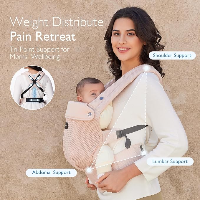 Momcozy Baby Carrier - Ergonomic, Cozy and Lightweight Carrier for 7-45lbs, Effortless to Put On, Ideal for Hands-Free Parenting, Enhanced Lumbar Support, Purehug for Infant to Toddler, Air Mesh-Pink