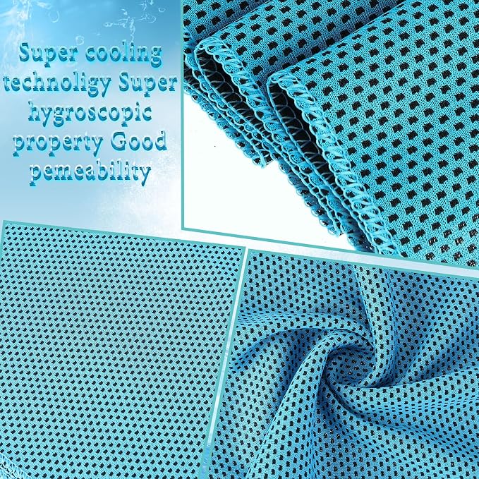 Honoson 20 Pcs Cooling Towels for Neck and Face, 47"x12" Sports Breathable Ice Towels Microfiber Chilly Sweat Rags with Portable Bottle for Gym Golf Athletes Yoga Workout Hot Weather (Light Dark Blue)