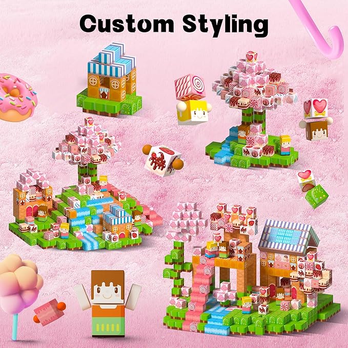 Magnetic Building Blocks,Magnetic Cubes Pink Princess Set for Kids Age 3+ Girls Stacking Building for Kids Magent Blocks Constrcution Preschool Learning Toys Birthday Gifts(150pcs 0.8inch)