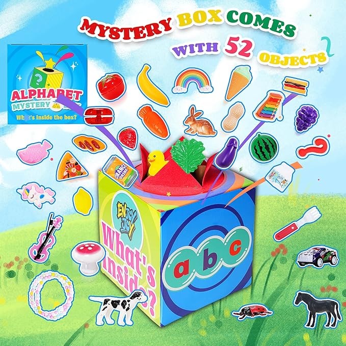 Enjoyjoy Mystery Box - 52 PCS Speech Therapy Materials Alphabet Toys Montessori Sensory, Preschool Learning Sorting Games with Mystery Boxes for Toddlers Ages 3-6, Ideal Christmas Birthday Gifts