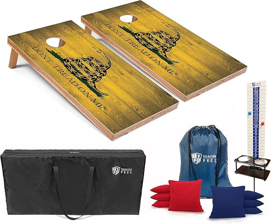Tailgating Pros 4x2 Regulation Cornhole Boards Flag Set- Includes 8 Bean Bags, Carrying Cases, and Score Keeper - Optional LED Lights