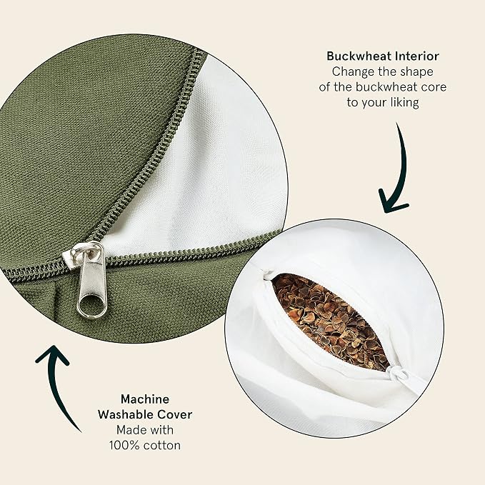 Retrospec Sedona Zafu Meditation Cushion with Buckwheat Hull Fill - Adjustable Yoga & Pilates Equipment Support - 17in Crescent Cotton Cover