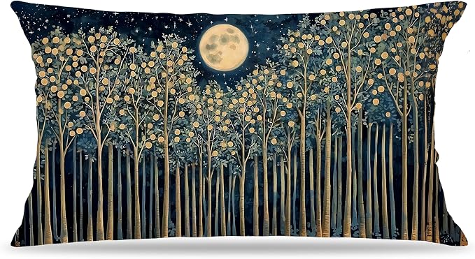 Rustic William Morris Night Moon Forest Green Decor Pillow Covers 12x20,Vintage Botanical Nature Landscape Decorative Throw Pillow Covers for Home Bedroom Living Room