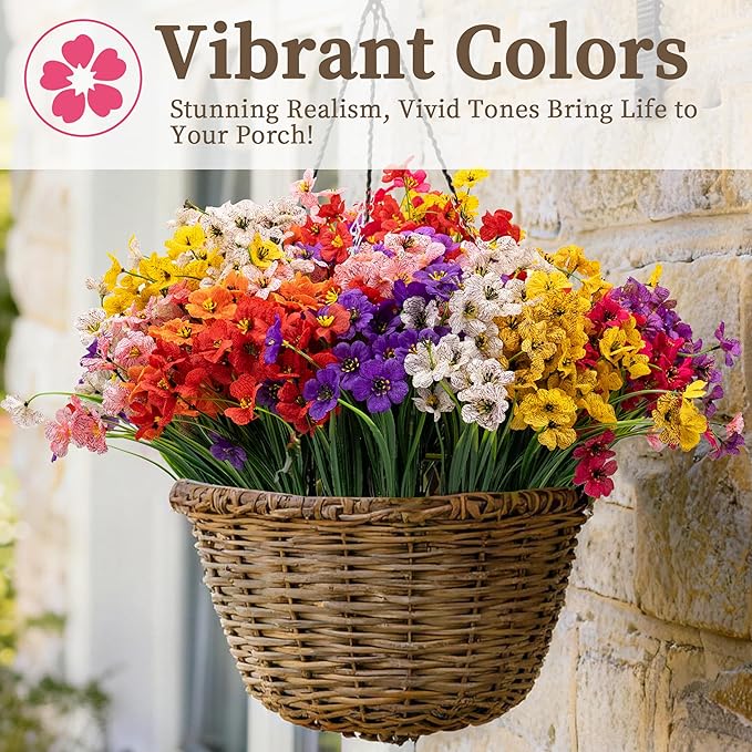 24 Bundles Artificial Flowers for Outdoors/Indoors, Fake Flowers Plants for Indoor Outside Garden Porch Window Box Home Wedding Farmhouse(8 Color) | Faux Flowers for Indoor Outside, artificial plants outdoor Garden Porch Window Box Home Wedding Farmhouse