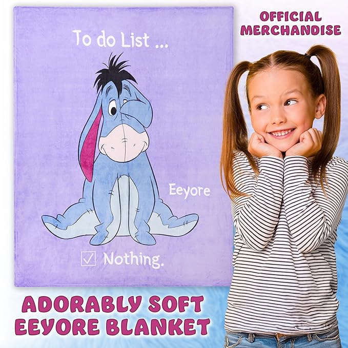 Disney Eeyore Throw Blanket Soft Fleece Blanket Bedroom Comforter 59 x 51” (Purple Eeyore)