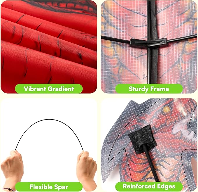JOYIN Dragon Kites for Kids and Adults, Easy to Fly Large Single Line Kite for Kids - 55" x 46" Red Kites with 328ft String for Beginners,Dragon Red Beach Kite for Outdoor Games and Activities