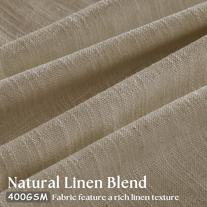 Grey Beige Pinch Pleat Linen Kitchen Curtains 45 Inches Long 2 Panels | Basement Short Curtains for Small Bay Window, Pinch Pleated with Hooks Rings Back Tab, Thick Linen Semi Sheer, W40xL45