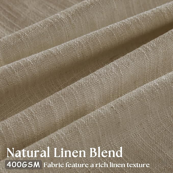 Neutral Pinch Pleated 96 Inch Curtains 2 Panels Set for Windows Flax Linen Textured Drapes Pinch Pleat Back Tab Privacy Light Filtering Greige Curtain Drape with Hooks Rings for Living Room Bedroom