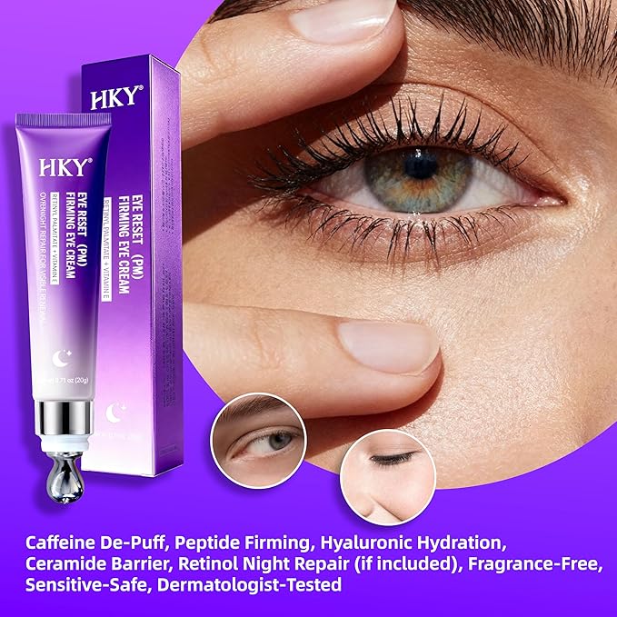HKY Eye Cream, Under Eye Bags And Wrinkles Repair Cream Brightener, Anti Aging, Dark Circles Puffiness Under Eye Treatment With Retinol Serum & Vitamin E, Overnight Instant Firming