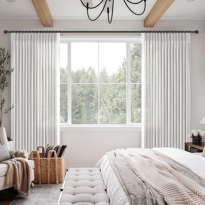Natural Linen 70 Inch Extra Wide Curtains 102 Inch Long Panels 2 Set for Living Room Bedroom, Luxury Memory Trained Pinch Pleated Sheer Neutral Beige White Curtain Light Filtering Large Window Drapes