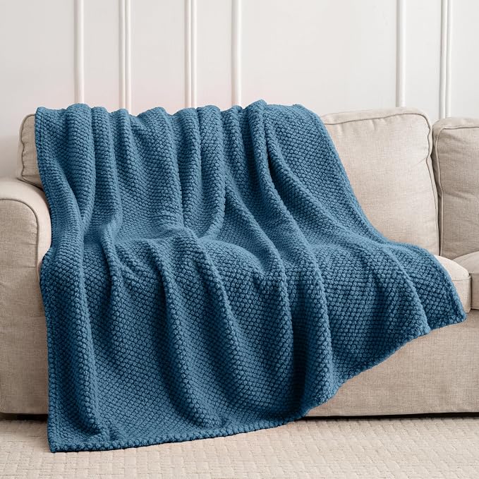 Blue Soft Fleece 300GSM XL Throw Blanket for Couch Cozy Flannel Room Decorative Blankets, Lightweight Plush Blanket for Bed Sofa, 50x70