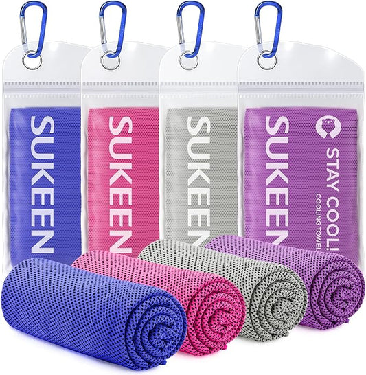 Sukeen 4 Pack Cooling Towels (40"x12"),Ice Towel,Soft Breathable Chilly Towel,Microfiber Towel for Yoga,Sport,Running,Gym,Workout,Camping,Fitness,Workout & More Activities