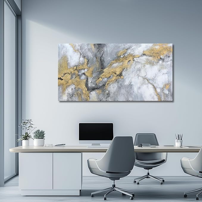 Belmrxne Abstract Art Wall Decor White and Gold Wall Art Minimalist Artwork Nouveau Canvas Painting for Living Room Kitchen Dining Room Bedroom Office 24x48 Inches