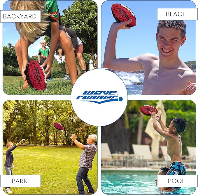Wave Runner Grip It Waterproof Junior Size Football, 9.25 Size, Durable & Double Laced, Perfect for Beach Accessories, Kids Games, Pool Toys, Outdoor Games, All-Weather Indoor & Outdoor Play