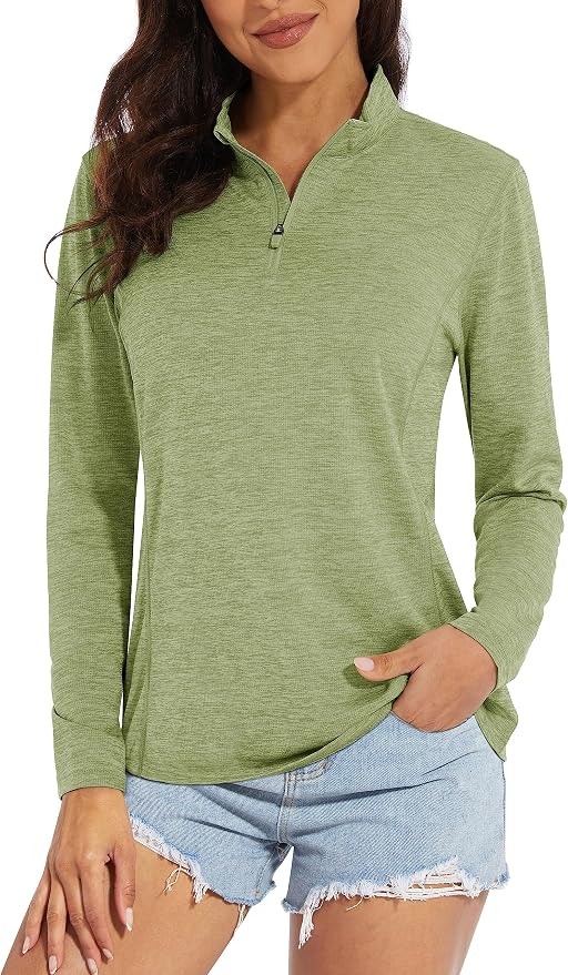 MAGCOMSEN Women's UPF 50+ Sun Shirts Long Sleeve 1/4 Zip Pullover Quick Dry Workout Hiking Tops Running Athletic Shirts