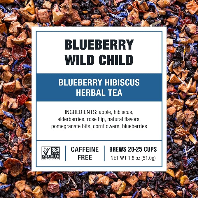Tiesta Tea - Blueberry Wild Child, Loose Leaf, Blueberry Hibiscus Herbal Tea, Premium Non-Caffeinated Blend, Make Hot or Iced & Brews Up to 25 Cups, 1.8oz Resealable Pouch, Pack of 6