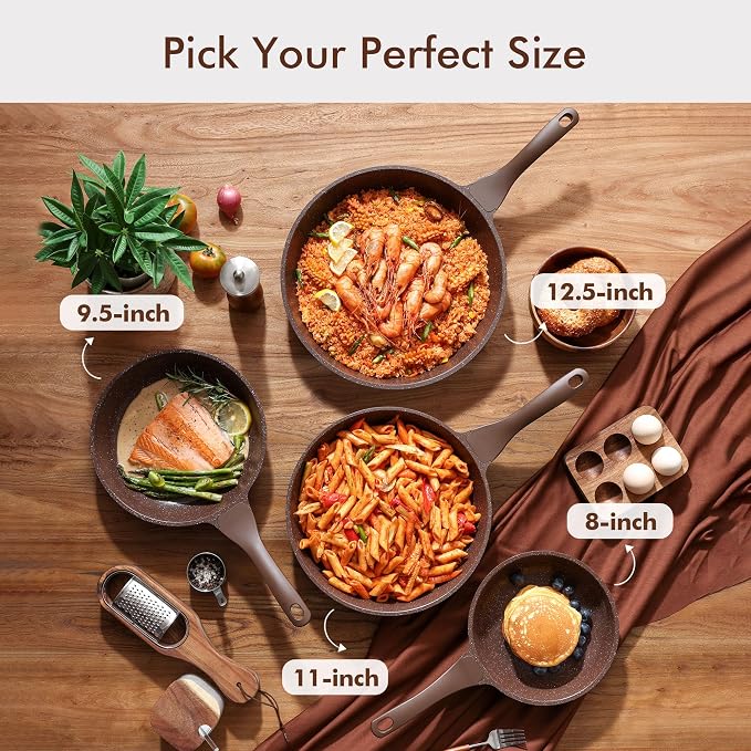 SENSARTE Nonstick Frying Pan Skillet, Non Stick Omelette Pan, Healthy Stone Cookware Chef's Pan PFOA Free, Toffee Brown (9.5 Inch)