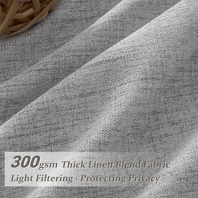 Natural Linen 100 Inch Light Grey Patio Curtains for Sliding Glass Doors, Memory Trained Pinch Pleated Light Filtering Semi Sheer Bedroom Neutral Windows Curtain 2 Panels Set Non See Through Drapes