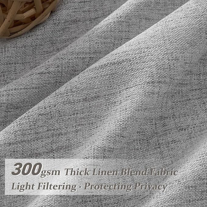 Light Grey Pinch Pleated Semi Sheer Curtains 92 Inches Long 2 Panels Set for Kids Room, Memory Trained Natural Linen Privacy Rustic Curtain with Ceiling Track for Sunroom 90-92 Inch Windows Drapes