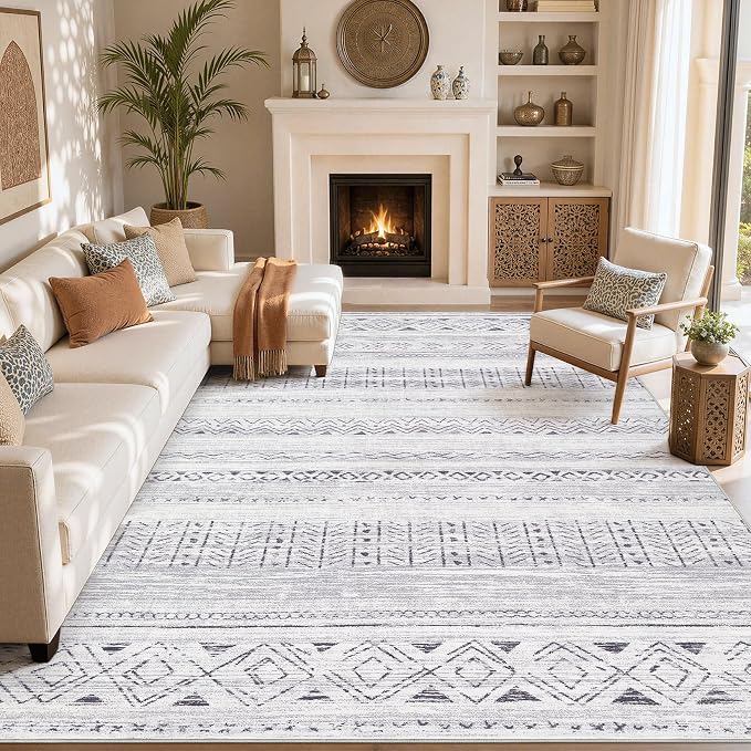 cotiled 5x8 Area Rugs Living Room Rug: Washable Boho Rugs with Non Slip Backing Large Soft Indoor Stain Resistant Carpet for Bedroom Farmhouse Dining Room Lightweight Home Decor Dark Grey