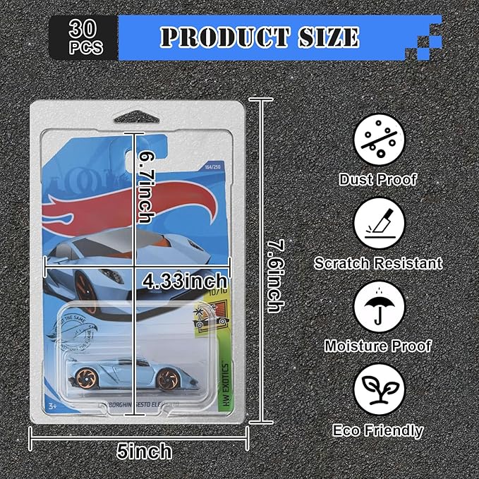 30 Pcs Protector Case Compatible with Hot Wheels Storage Display Case Model Car Display Cases for Hotwheels Case Die Cast Car Clamshell Protector Case Wall Mount