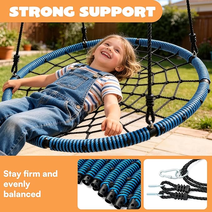 SYNCFUN 40 Inch Spider Web Saucer Swing, 750lbs Heavy Duty Tree Swings for Kids Outdoor, Net Swing for Backyard & Playground, Easy Assembly