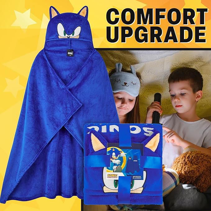 Get Trend Blanket with Hood for Kids 51x35in, Fleece Throw Cozy Wearable Blanket with Hood and Ears Gifts for Kids