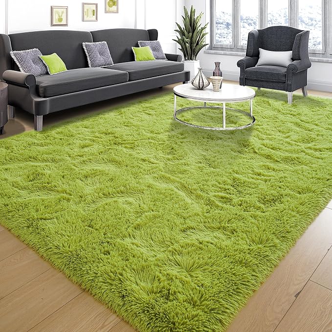 Tepook Fluffy Grass Green Rugs for Living Room Bedroom, 9x12 Soft Area Rug Moss Green Kids Girls Boys Rug, Indoor Plush Shaggy Non-Slip Carpet for Nursery Classroom Dorm Home Decor