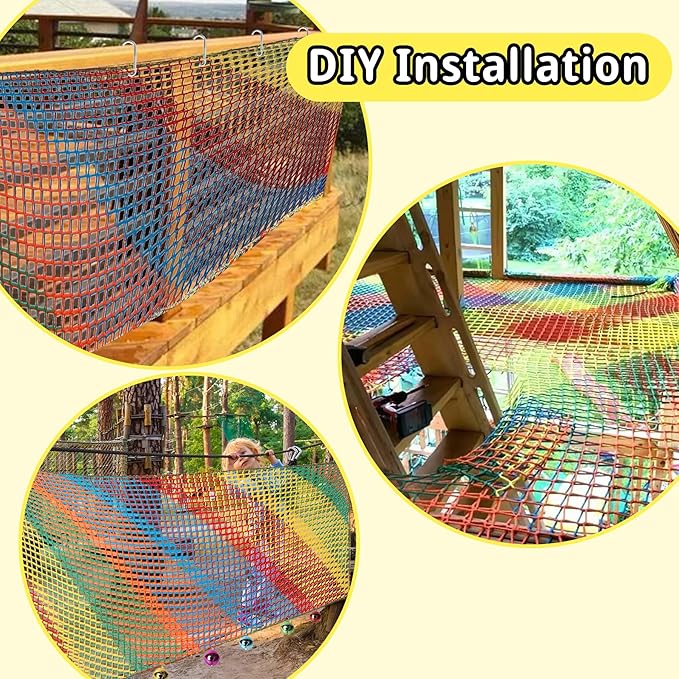Climbing Net 6.5' x 9.8', Double Layers Playground Safety Net for Kids, Multicolored Climbing Cargo Net for Tree House, Obstacle Training, Back Yard
