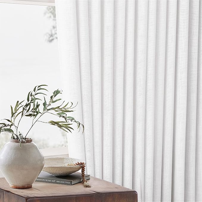 Extra Wide Pinch Pleated Linen Curtains 84 Inches Long 70 Inch Width for Living Room Bedroom Light Filtering Semi Sheer Pleat Window Curtain Boho Pinch Pleated Drape with Hooks Rings 1 Panel 70x84